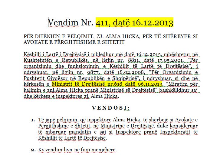 hicka vendimi i emerimit