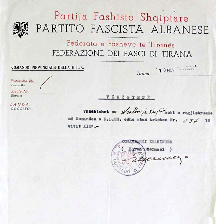 nexhmije hoxha, dokumenti partise fashiste