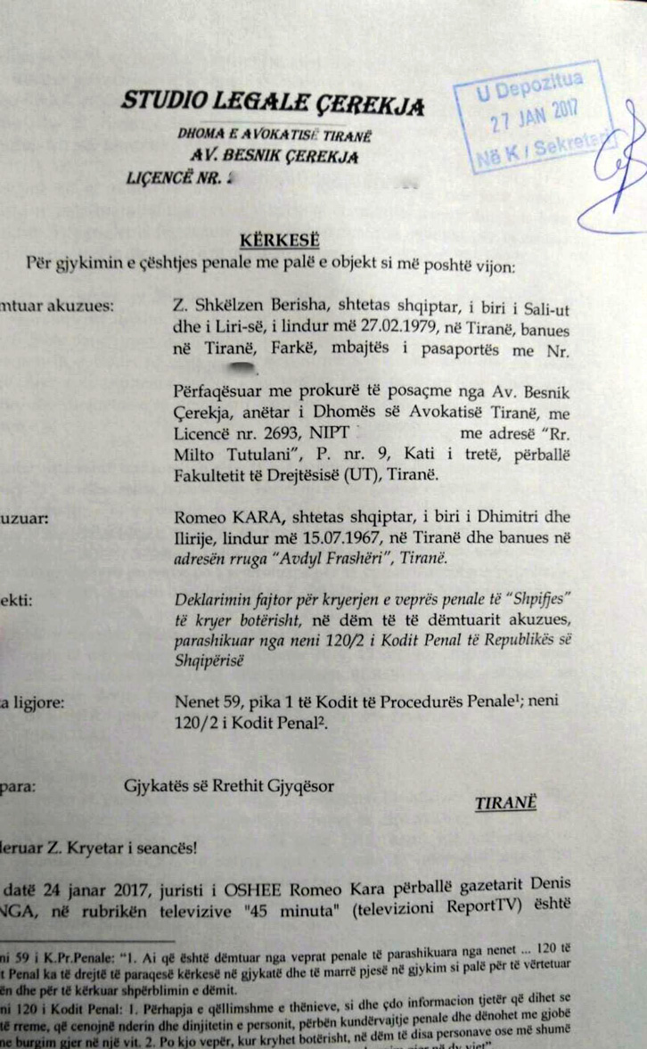 shkelzen berisha, kalelzimi penal