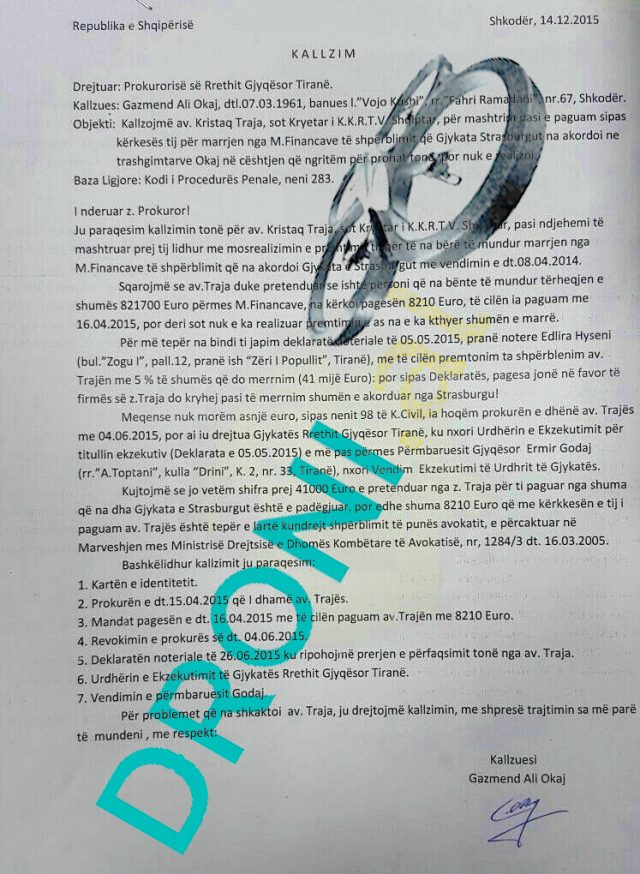 FOTO LAJM/ Ja kallëzimi penal i familjes Okaj ndaj Kristaq Trajës
